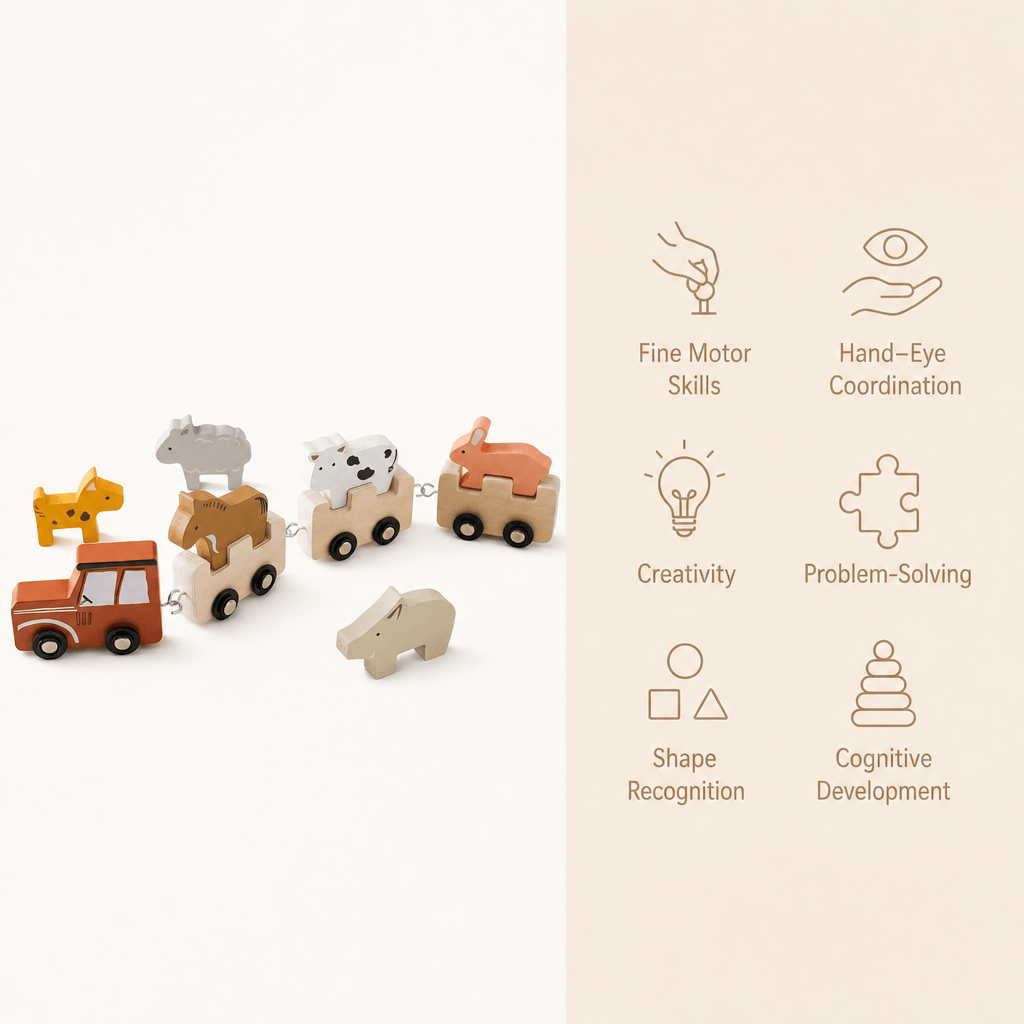 Wooden Farm Animal Train | Montessori Stacking Toy for Toddlers