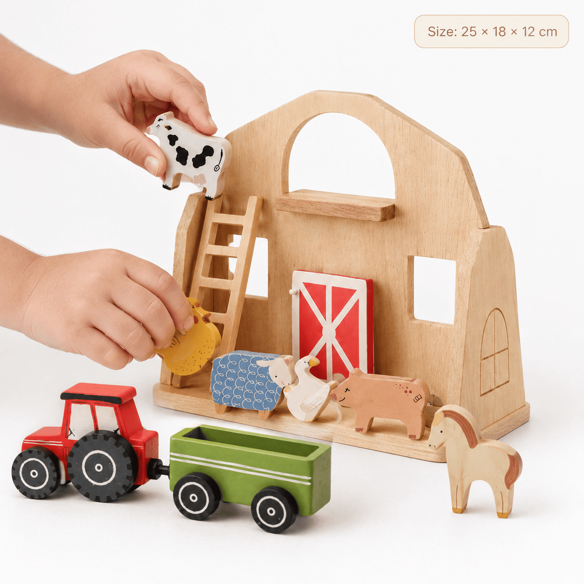 Wooden Farm Playset with Animals for Imaginative Play & Learning