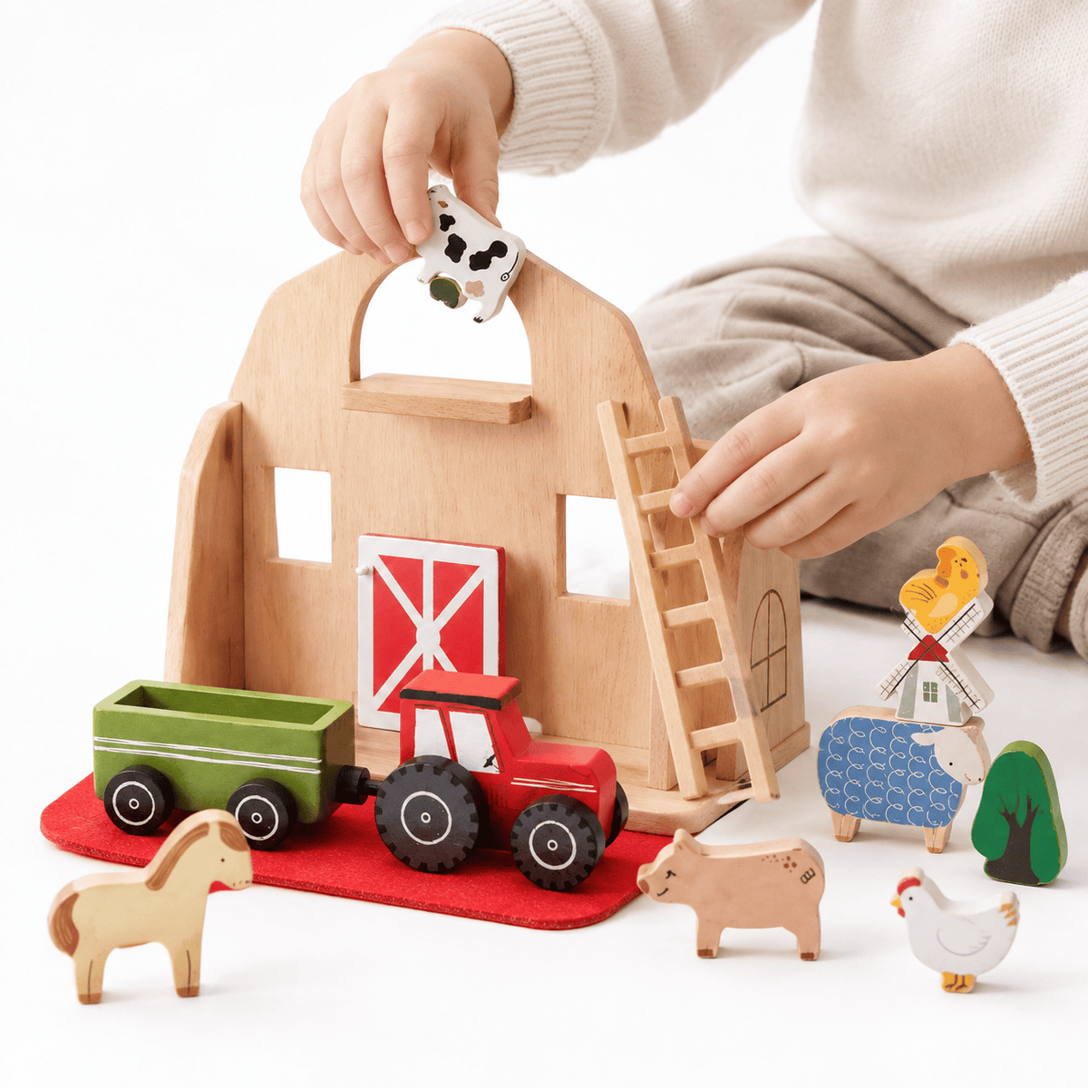 Wooden Farm Playset with Animals for Imaginative Play & Learning