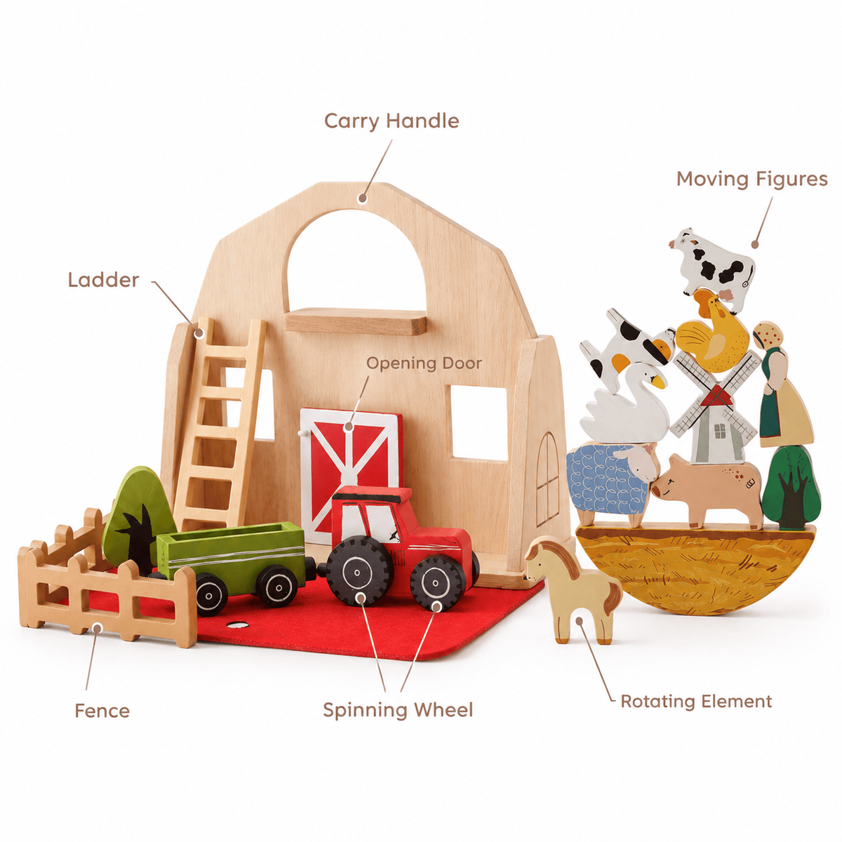 Wooden Farm Playset with Animals for Imaginative Play & Learning
