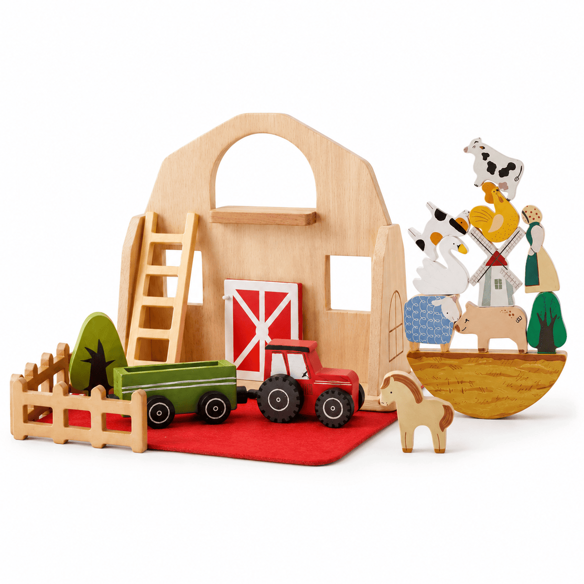 Wooden Farm Playset with Animals for Imaginative Play & Learning