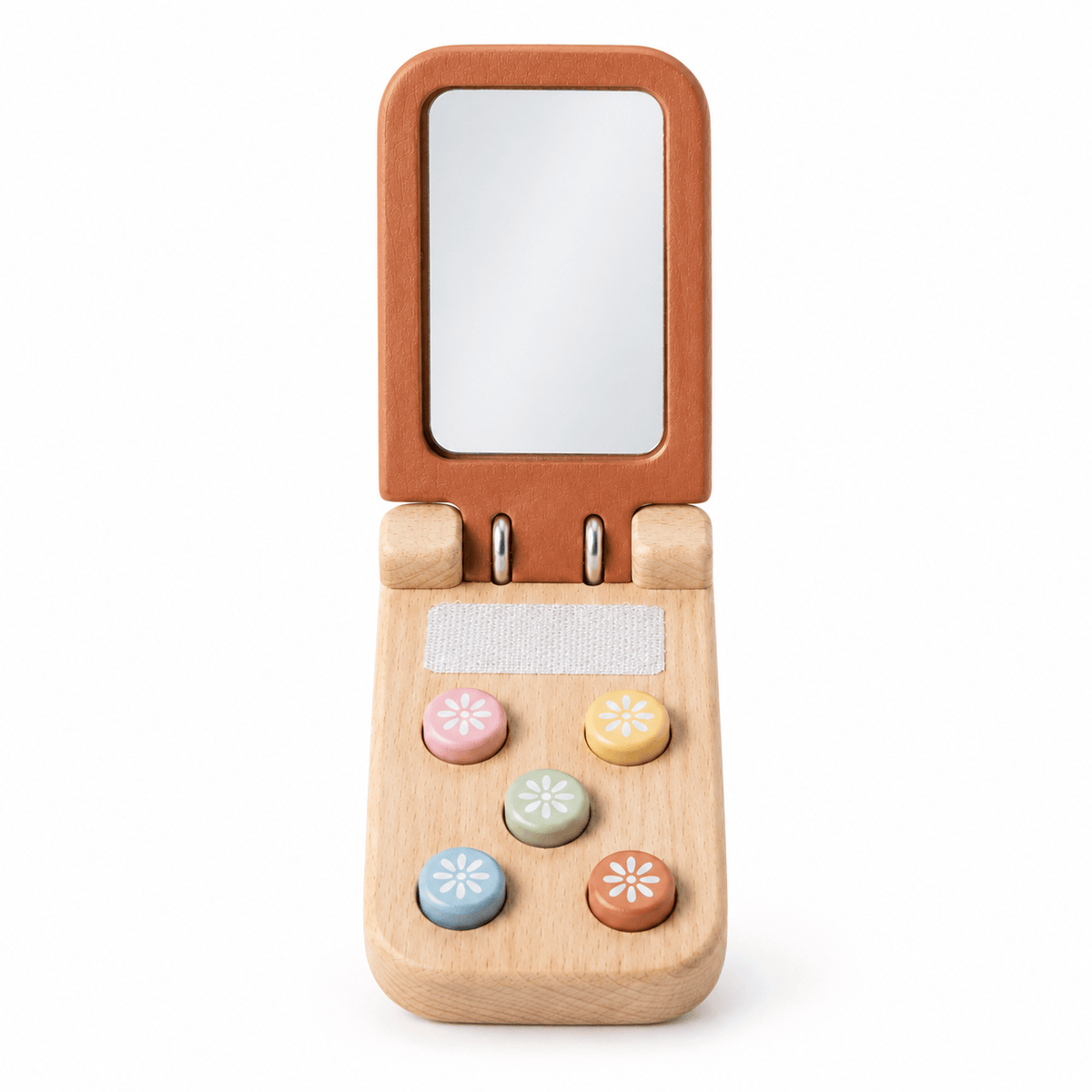 Wooden Flip Phone Toy with Mirror for Toddlers – Montessori Play