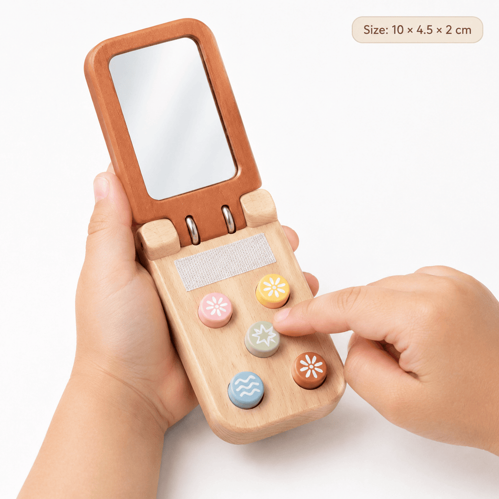 Wooden Flip Phone Toy with Mirror for Toddlers – Montessori Play