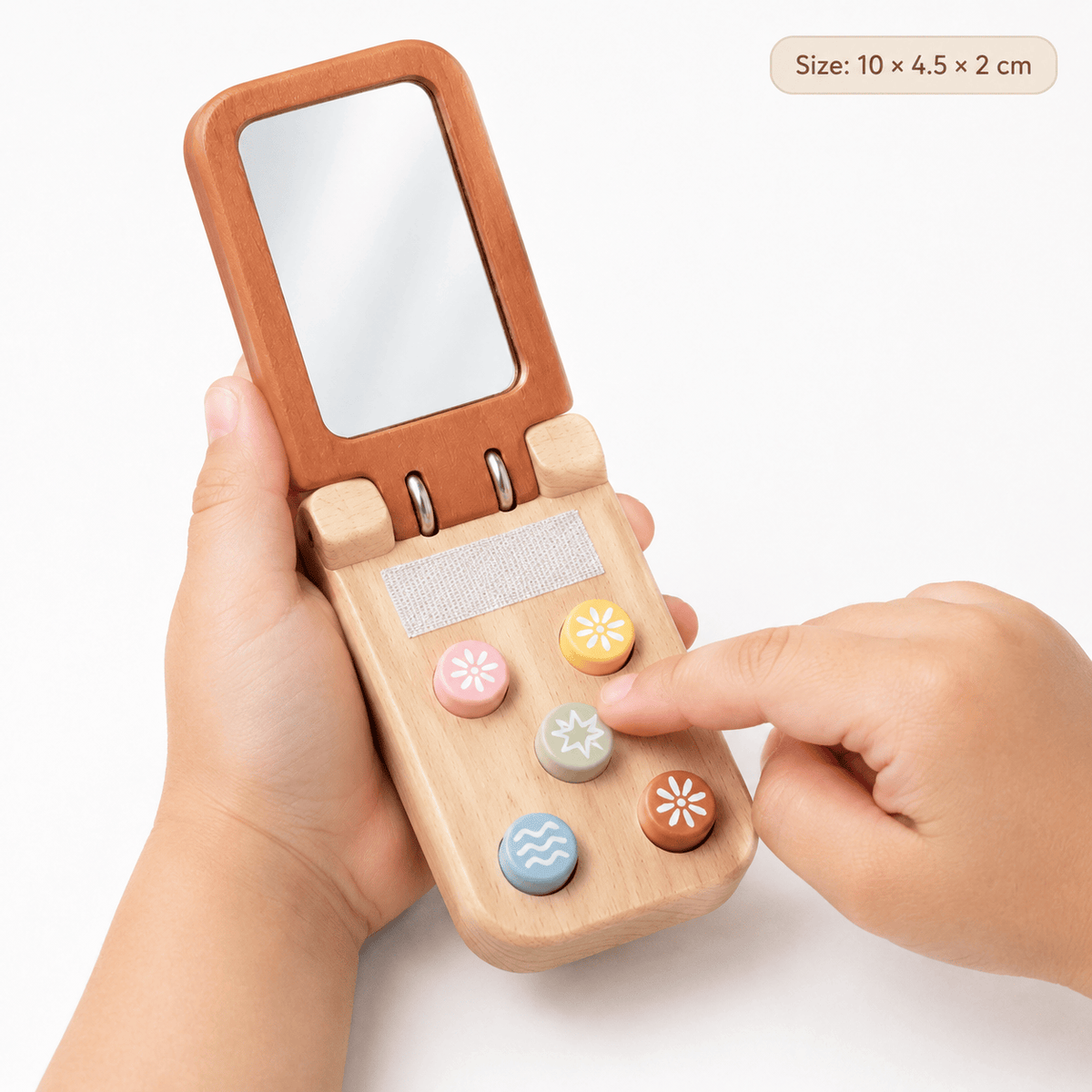 Wooden Flip Phone Toy with Mirror for Toddlers – Montessori Play