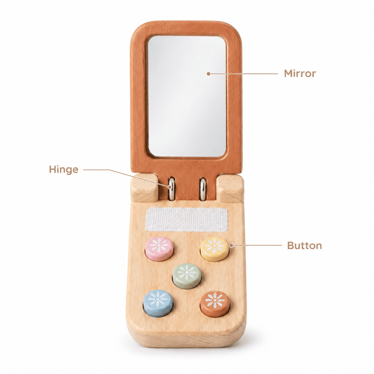 Wooden Flip Phone Toy with Mirror for Toddlers – Montessori Play