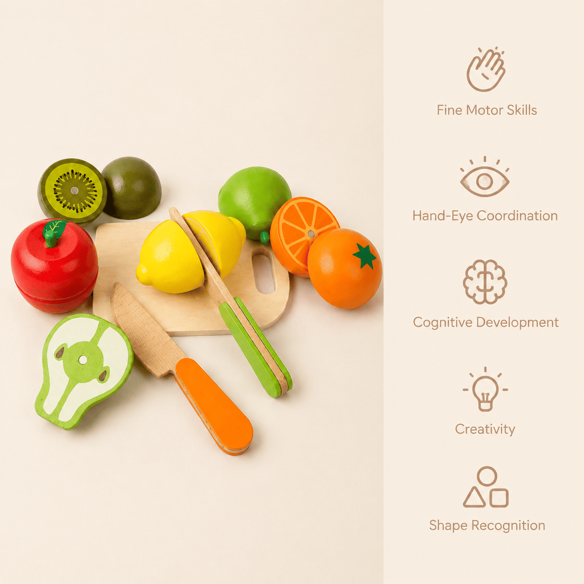 Wooden Fruit Cutting Toy – Montessori Practical Life Toy for Toddlers