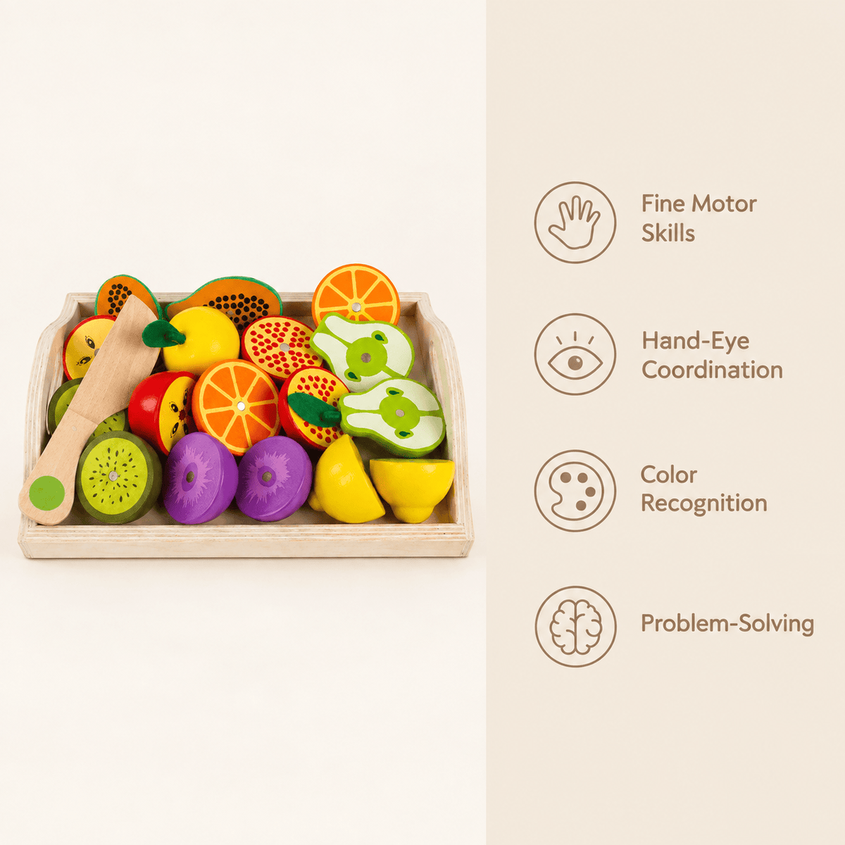 Wooden Fruit Cutting Toy Set | Montessori Play Food for Toddlers
