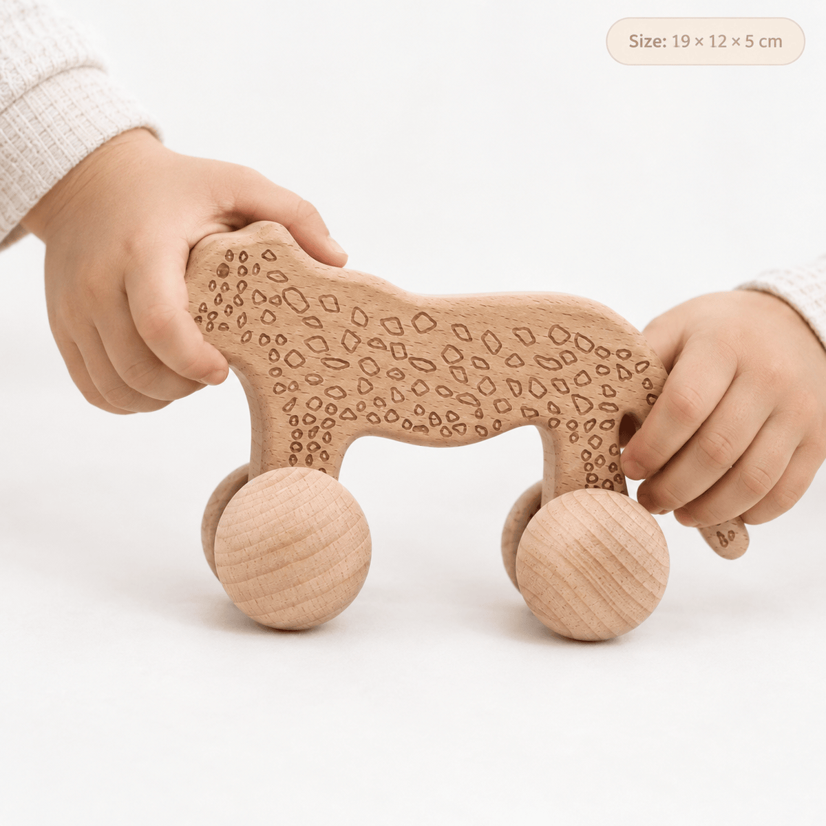 Wooden Leopard Push Toy for Toddlers - Montessori Animal on Wheels