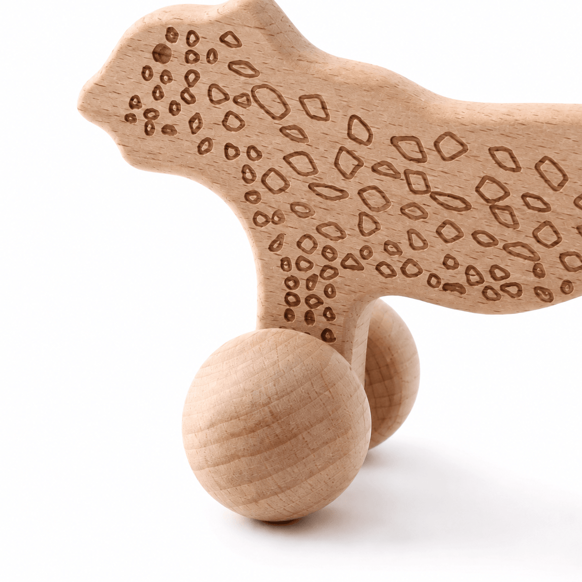 Wooden Leopard Push Toy for Toddlers - Montessori Animal on Wheels