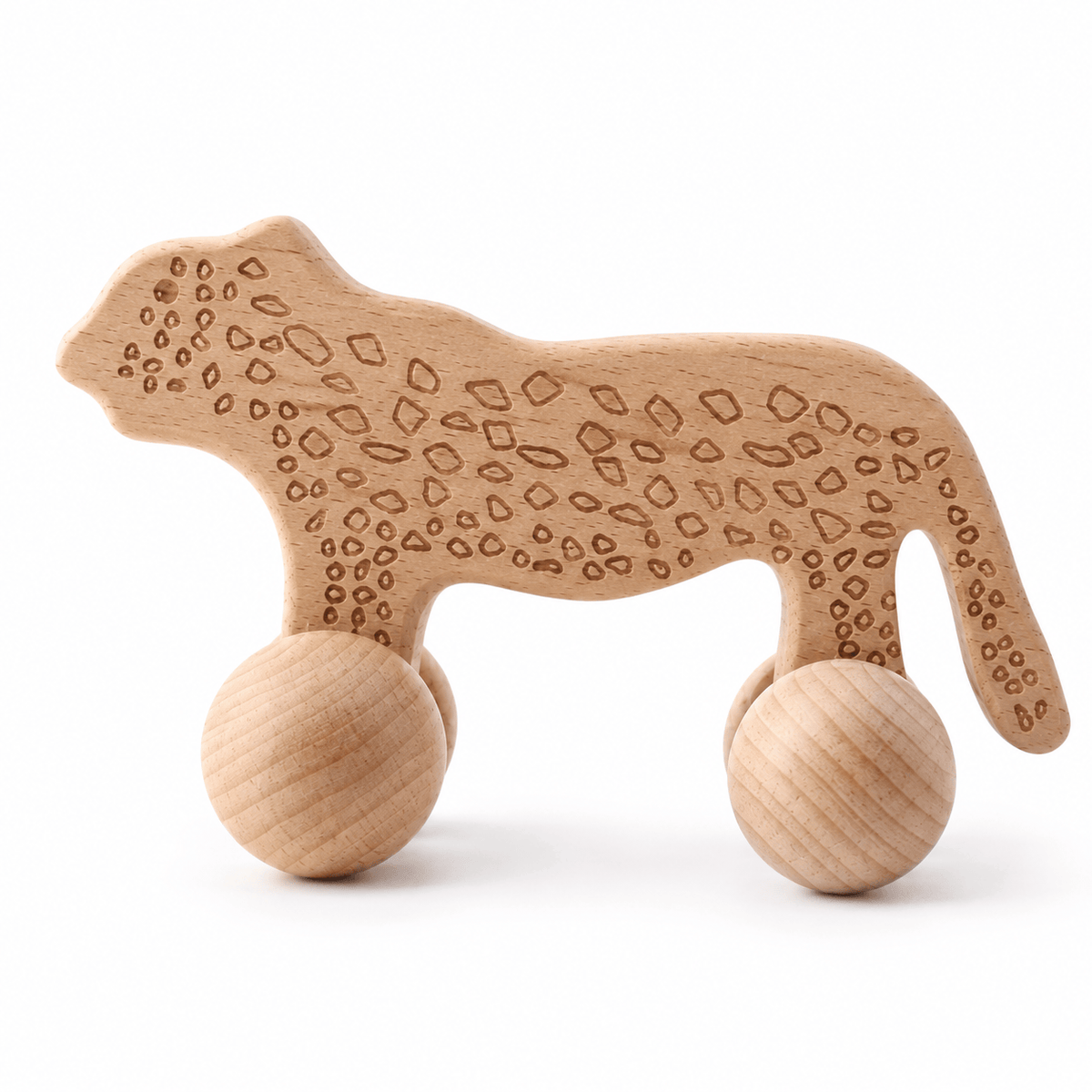 Wooden Leopard Push Toy for Toddlers - Montessori Animal on Wheels