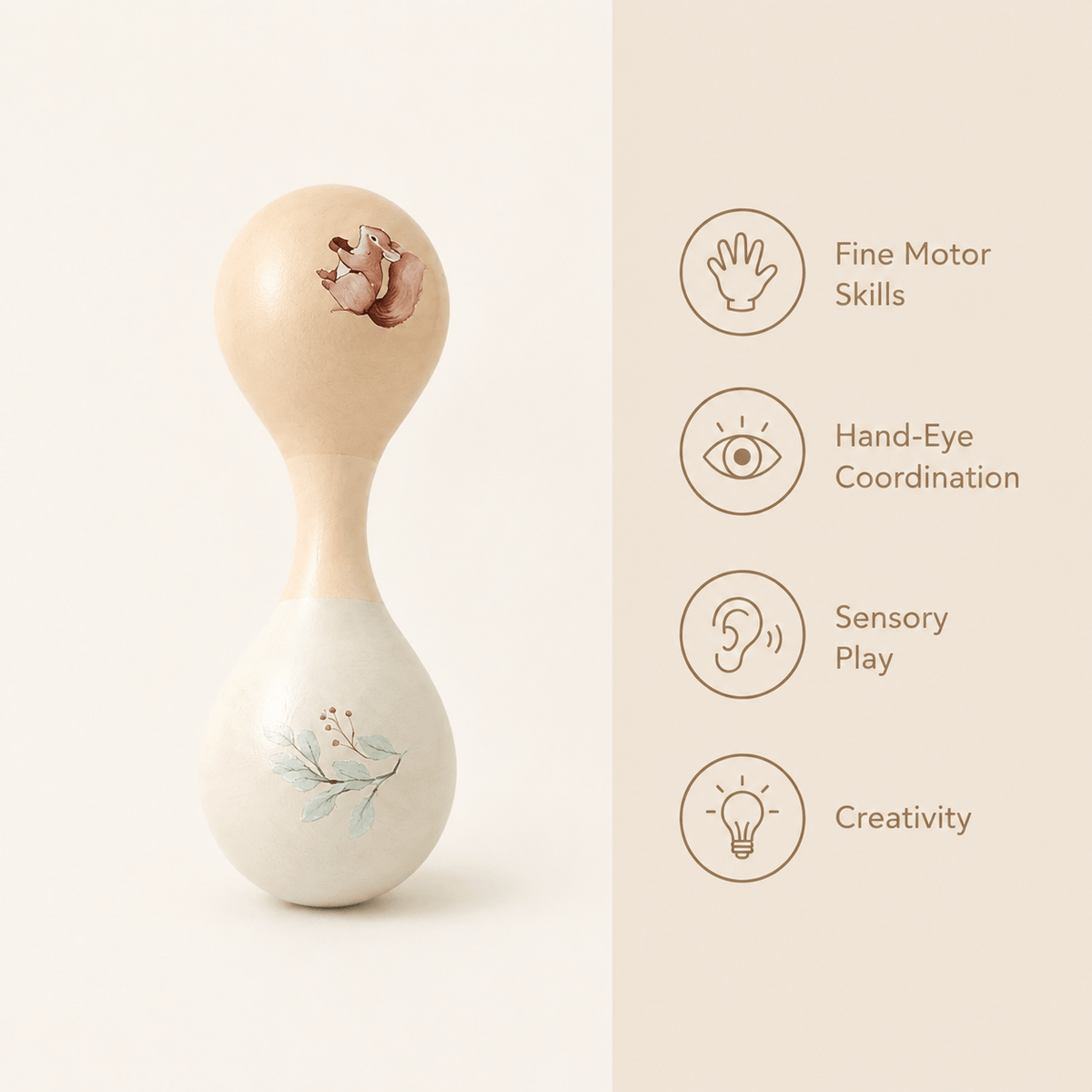 Wooden Maracas for Toddlers | Montessori Sensory Musical Rattle Toy