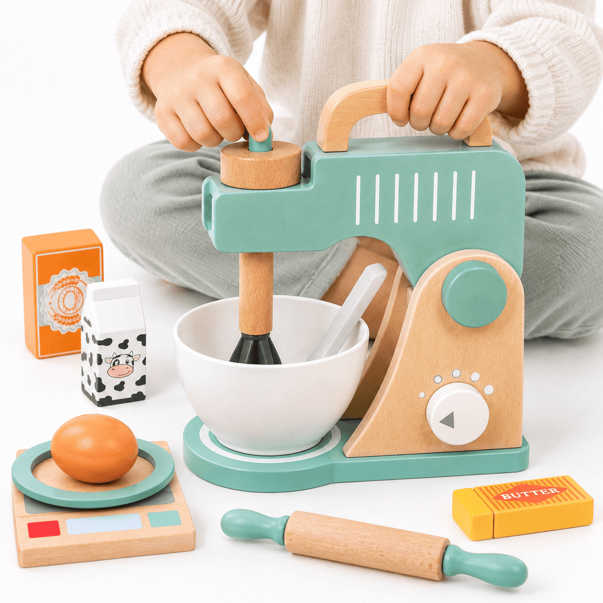 Wooden Mixer Toy Set for Kids | Montessori Kitchen Pretend Play