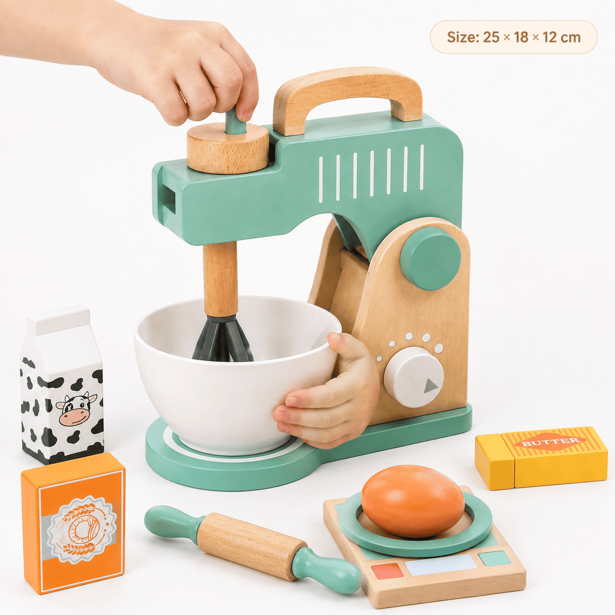 Wooden Mixer Toy Set for Kids | Montessori Kitchen Pretend Play
