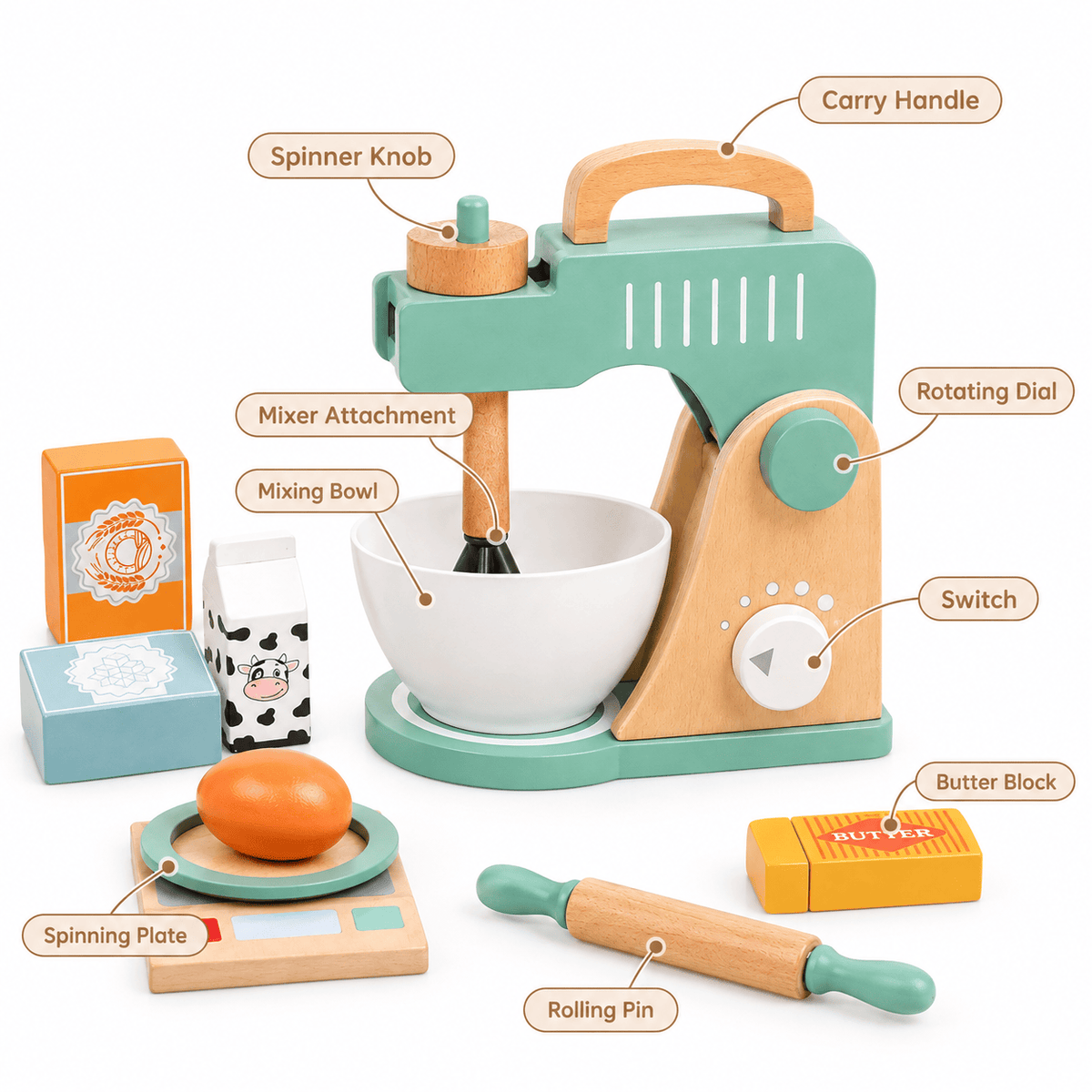 Wooden Mixer Toy Set for Kids | Montessori Kitchen Pretend Play