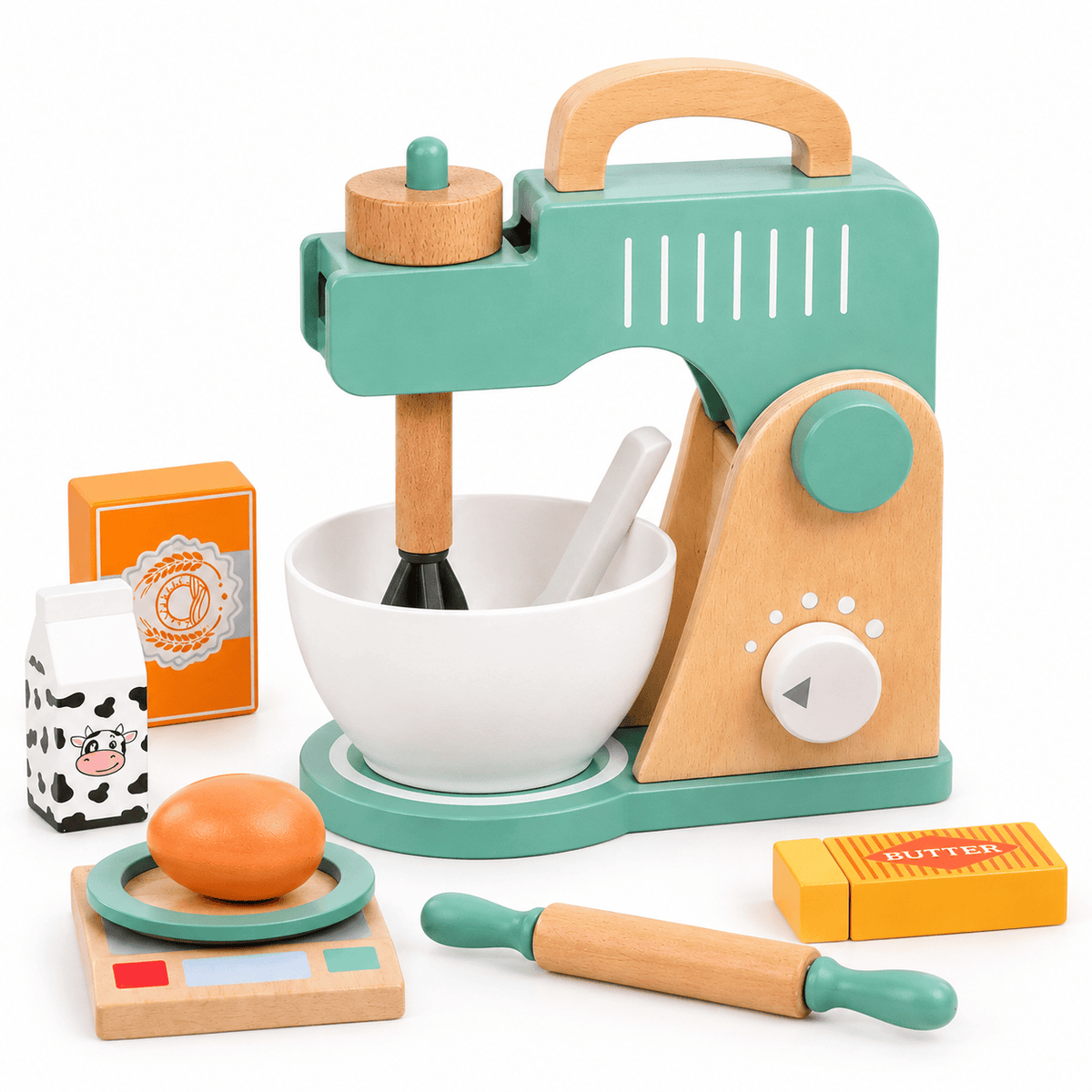 Wooden Mixer Toy Set for Kids | Montessori Kitchen Pretend Play