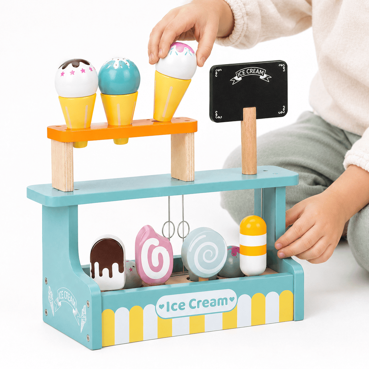 Wooden Montessori Ice Cream Shop Play Set for Pretend Play & Fine Moto