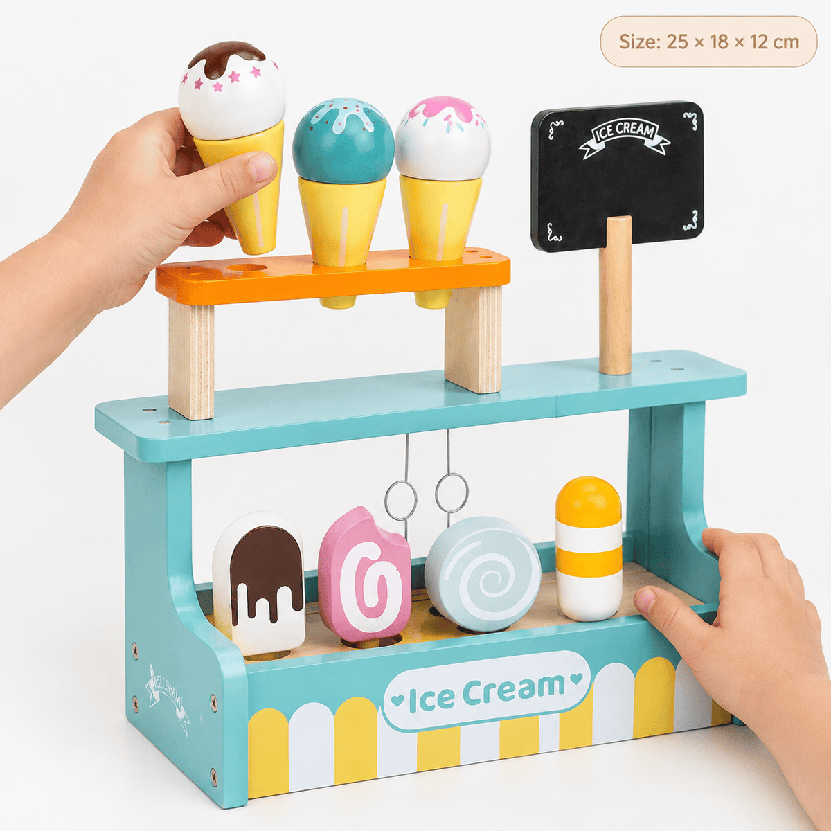 Wooden Montessori Ice Cream Shop Play Set for Pretend Play & Fine Moto