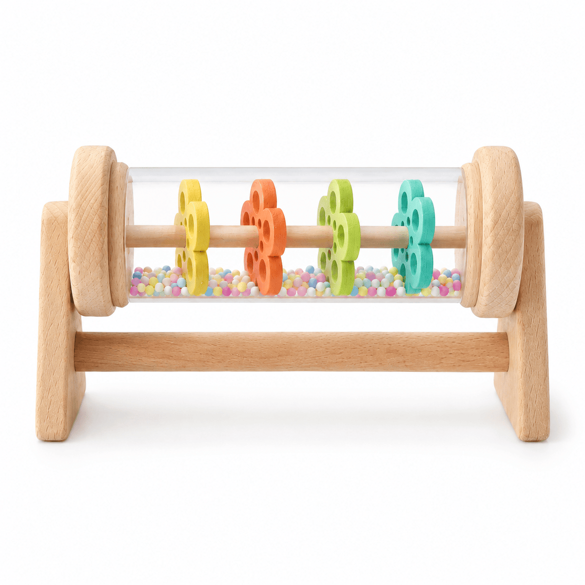 Wooden Montessori Rain Rattle with Colorful Beads for Babies