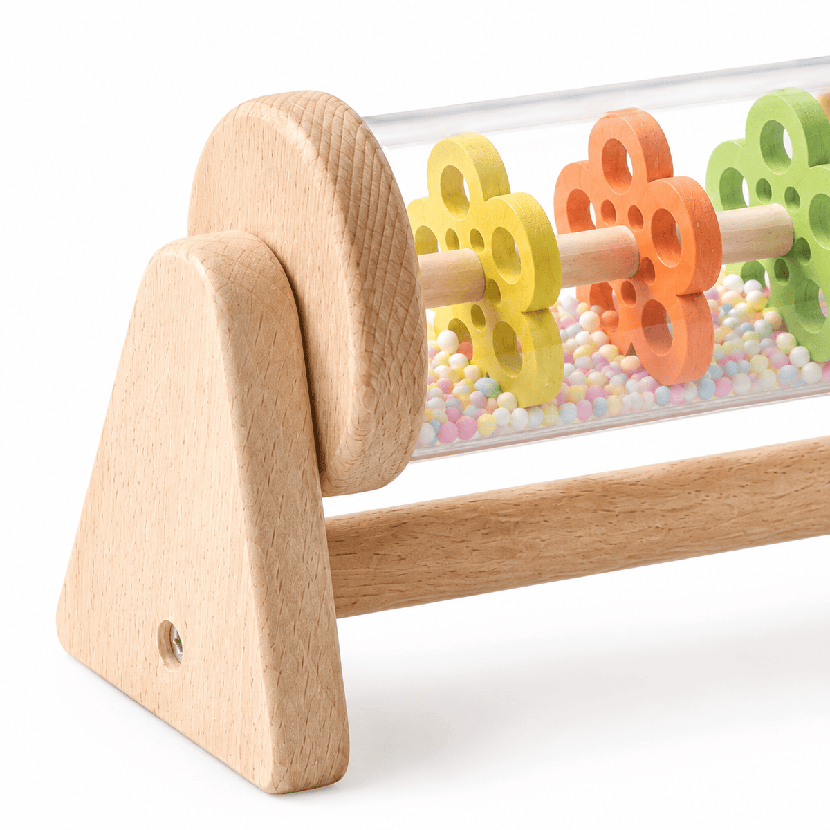 Wooden Montessori Rain Rattle with Colorful Beads for Babies
