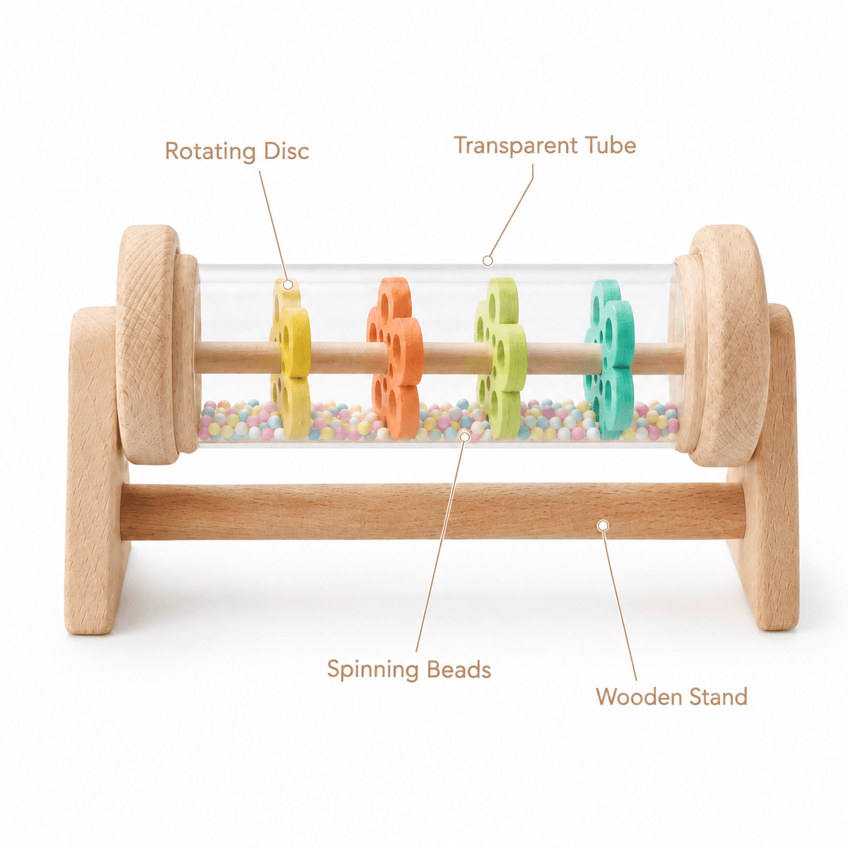 Wooden Montessori Rain Rattle with Colorful Beads for Babies