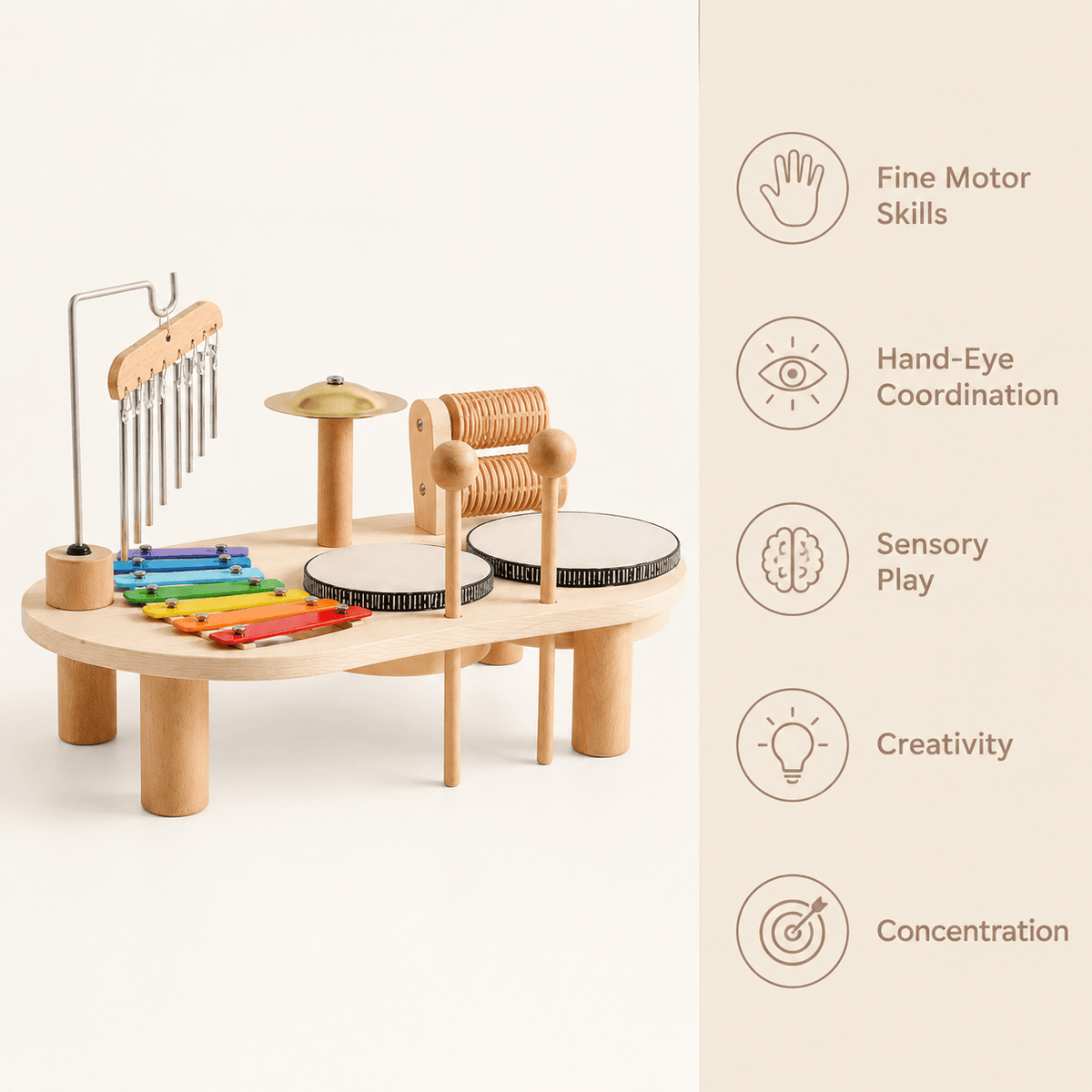 Wooden Music Table for Toddlers | Montessori Musical Instrument Set