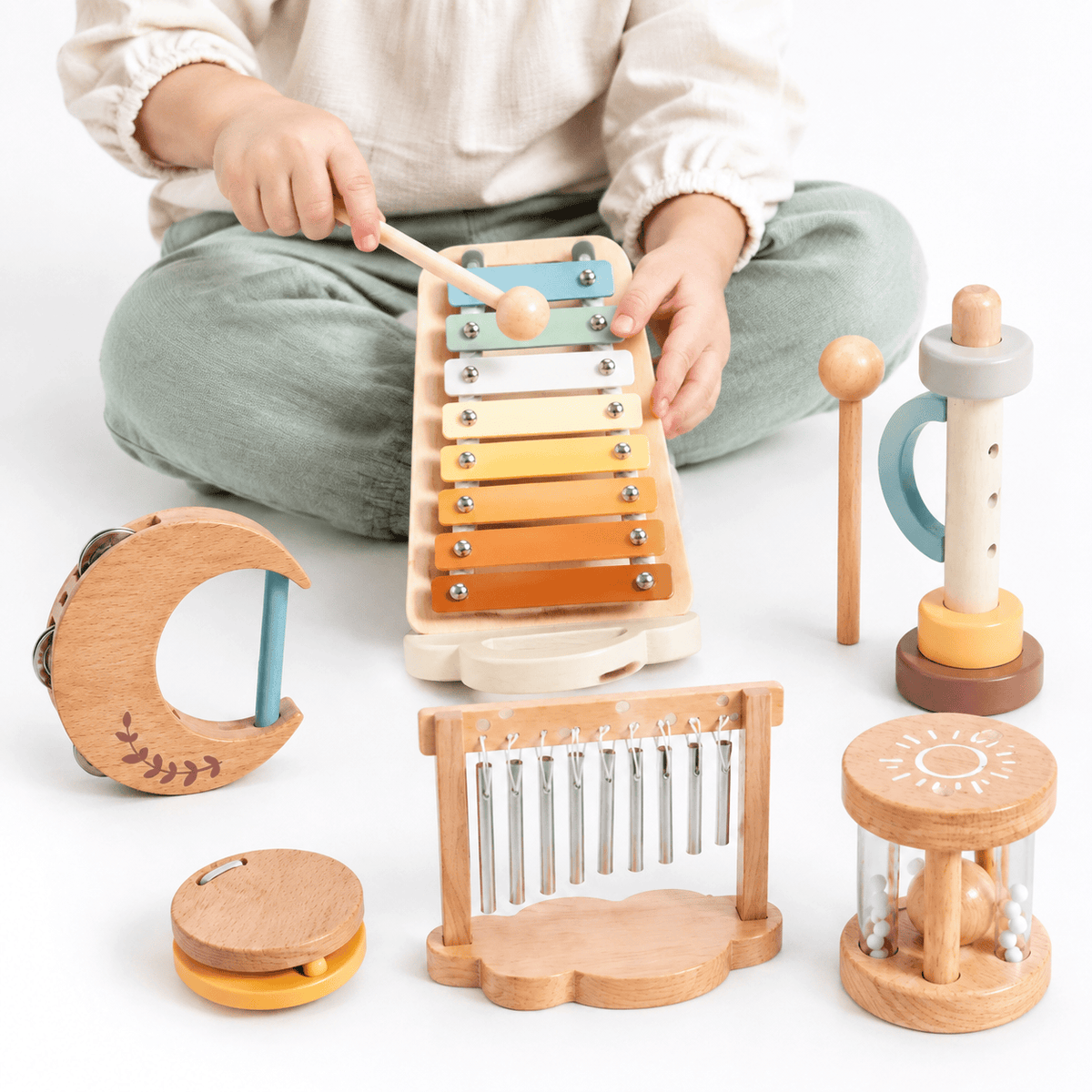 Wooden Musical Instruments Set | 7-Piece Montessori Music Toy Kit