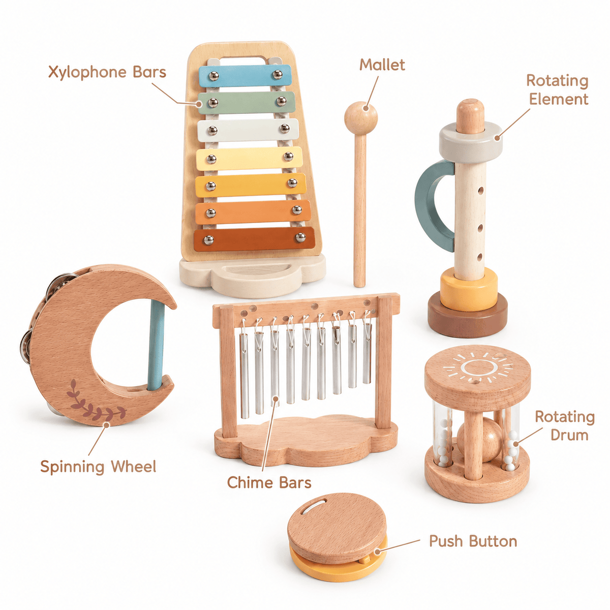 Wooden Musical Instruments Set | 7-Piece Montessori Music Toy Kit