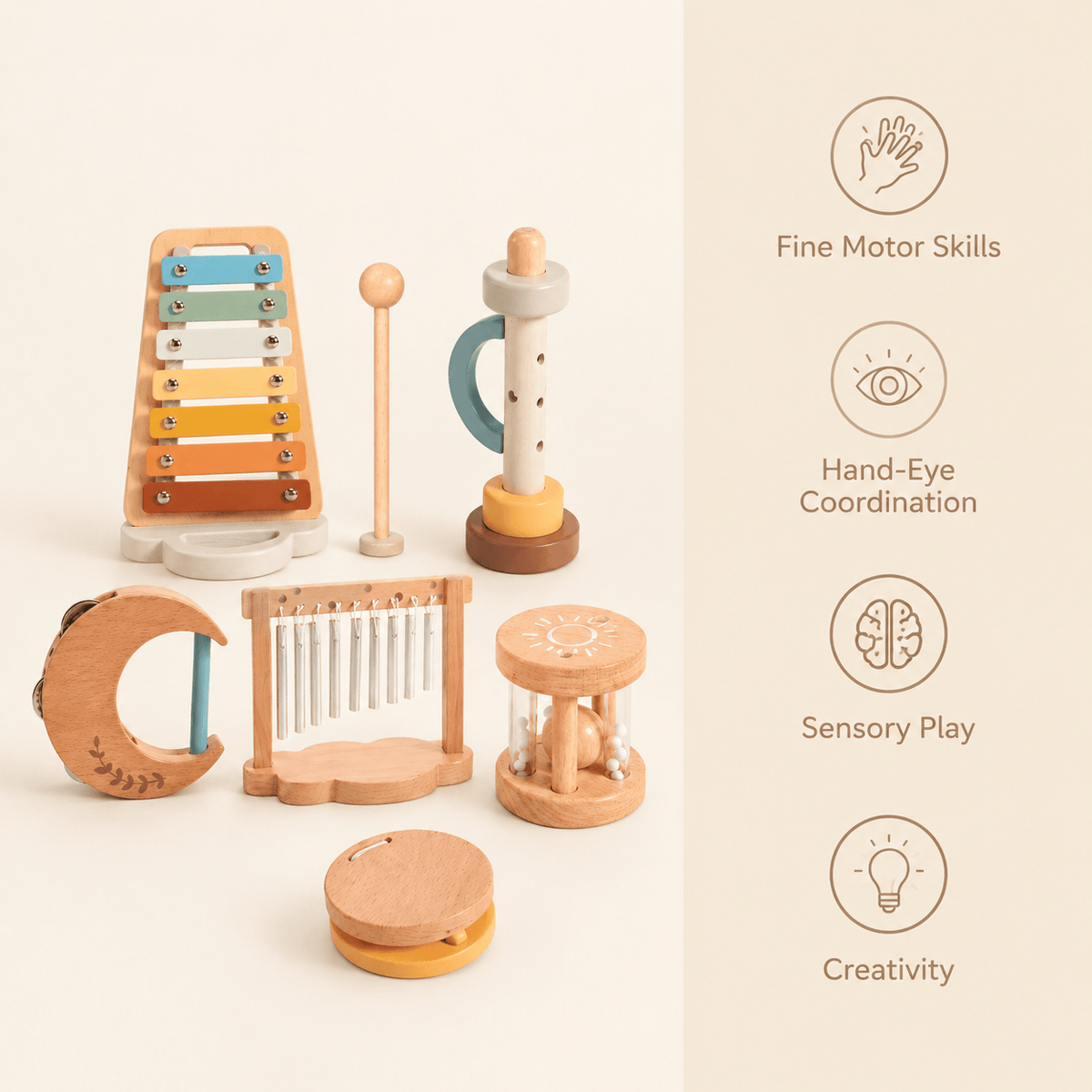 Wooden Musical Instruments Set | 7-Piece Montessori Music Toy Kit