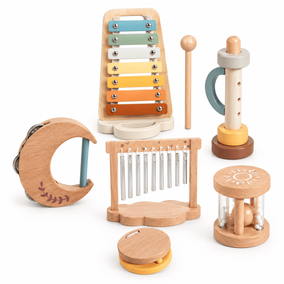 Wooden Musical Instruments Set | 7-Piece Montessori Music Toy Kit