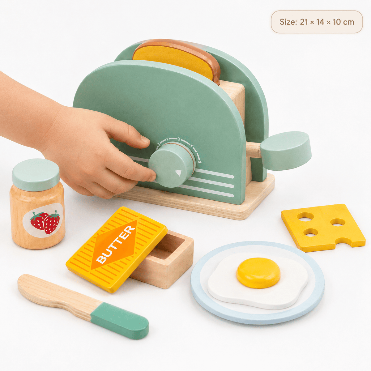 Wooden Play Toaster Breakfast Set for Toddlers - Montessori