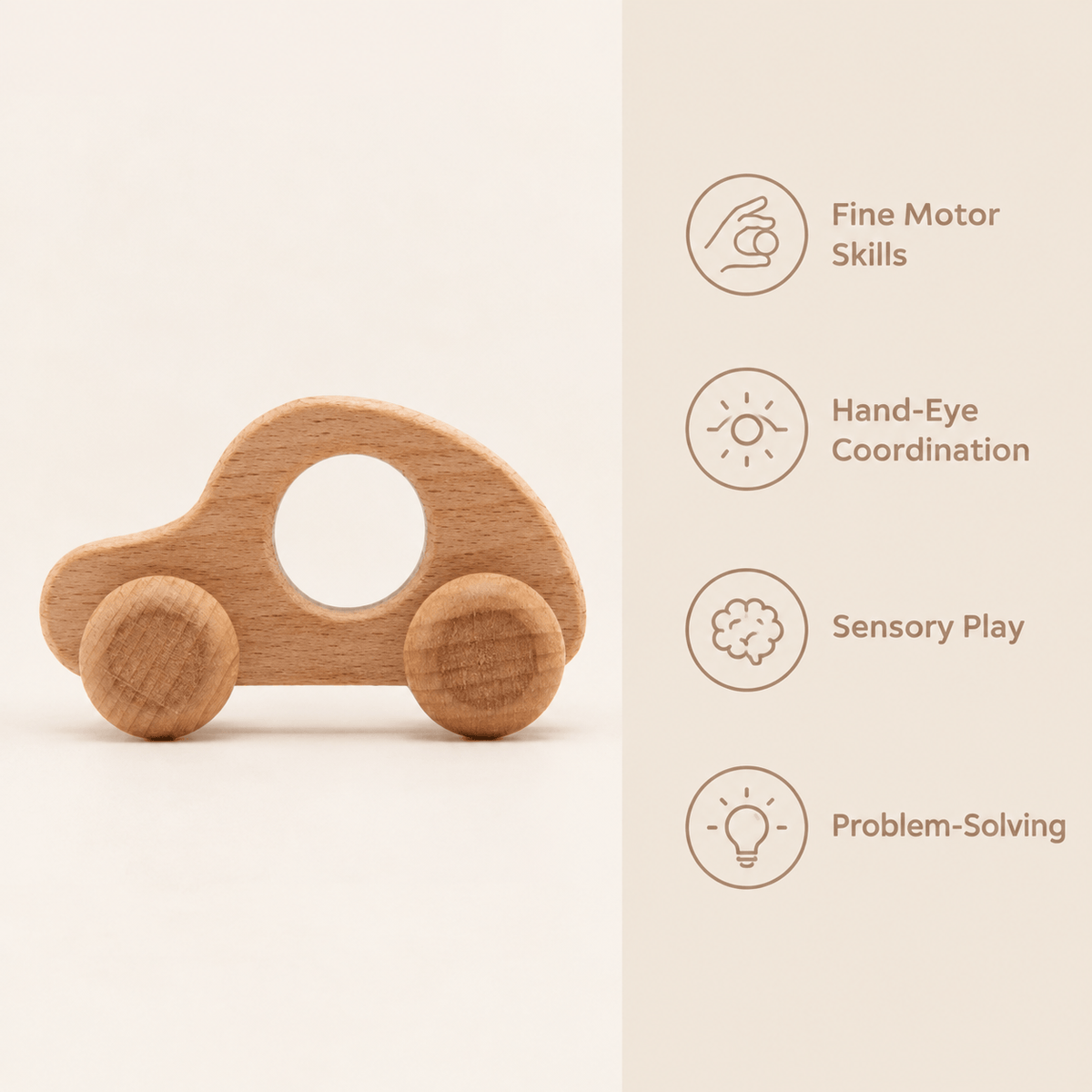Wooden Push Car Toy for Babies - Montessori Grasping Activity Toy