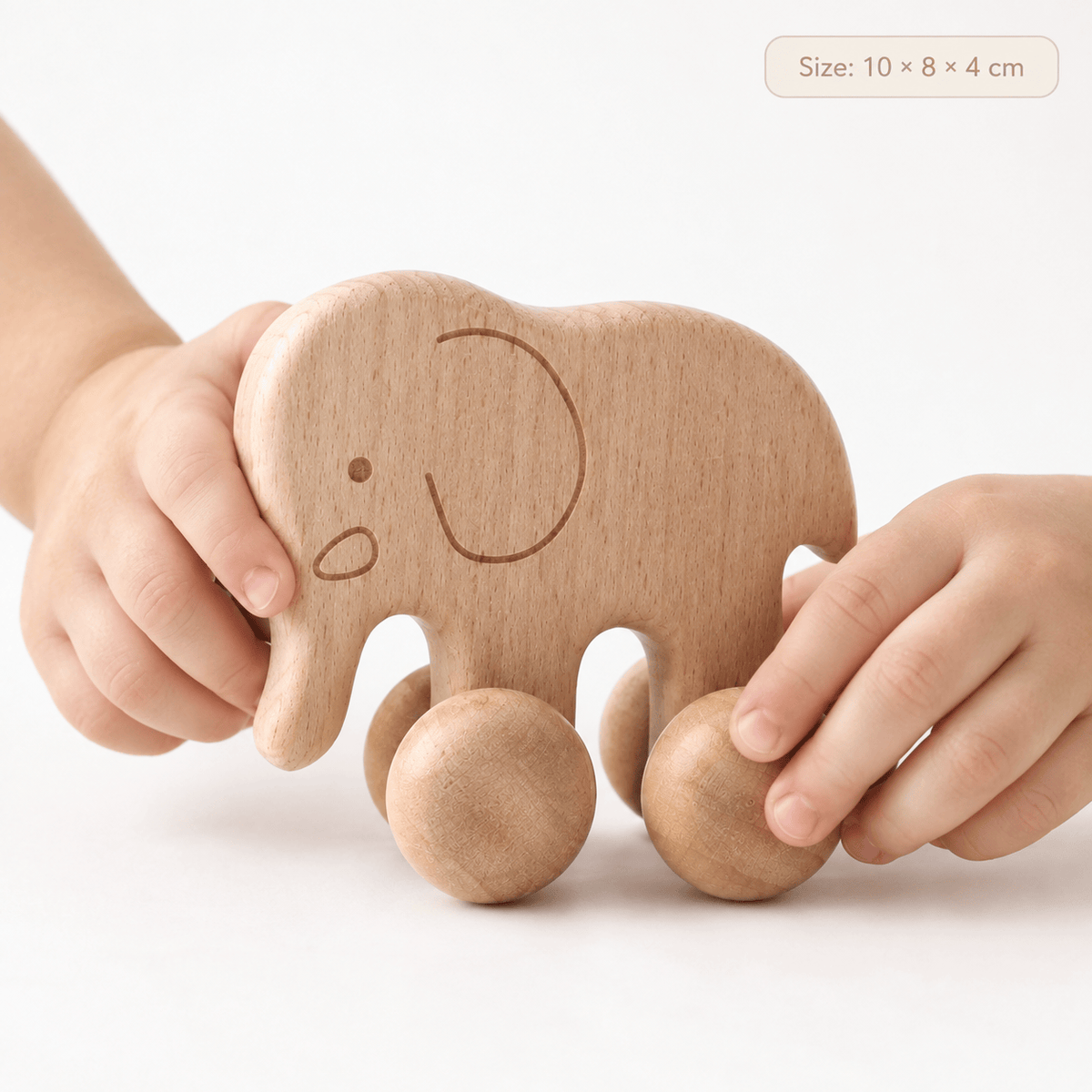 Wooden Push Elephant Toy for Babies – Montessori Rolling Toy