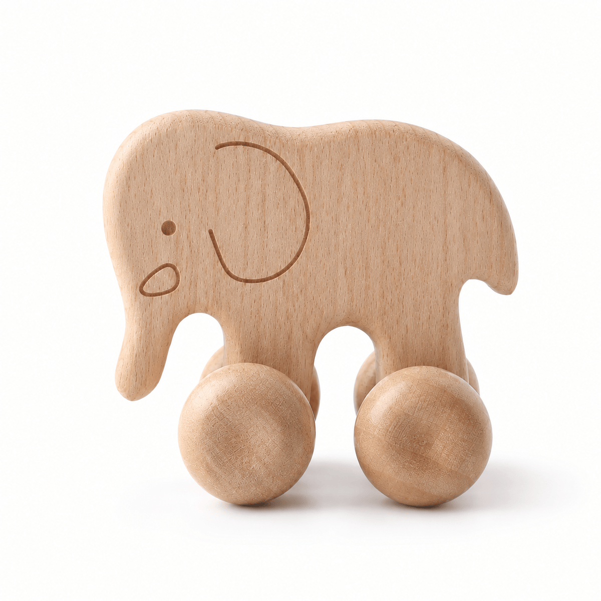 Wooden Push Elephant Toy for Babies – Montessori Rolling Toy