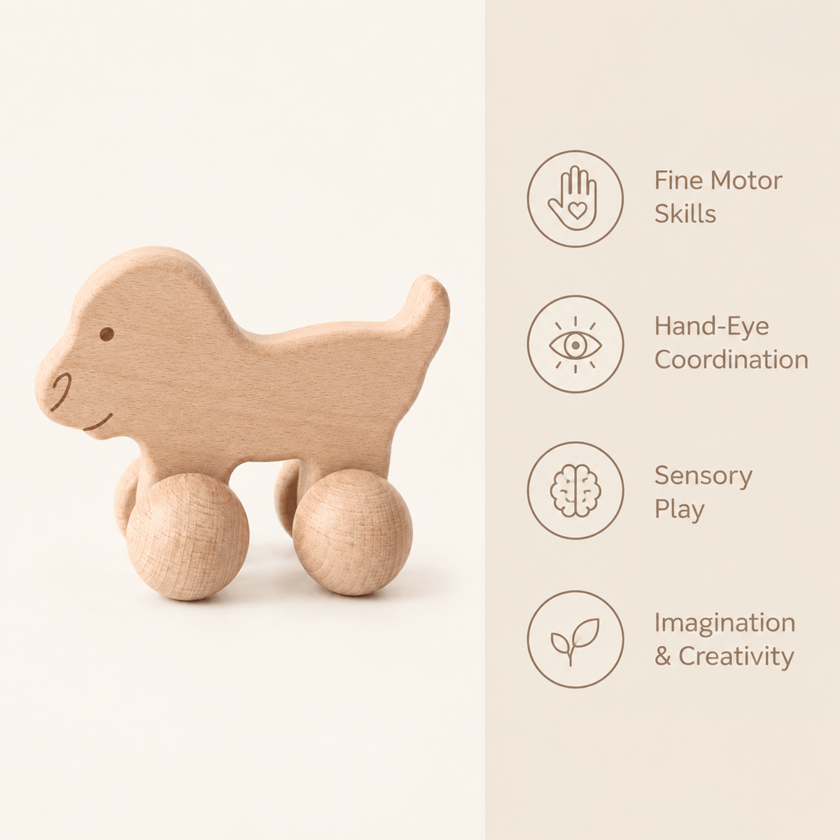 Wooden Push Toy Dog on Wheels | Montessori Toy for Toddlers