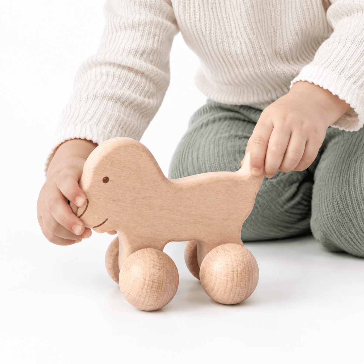 Wooden Push Toy Dog on Wheels | Montessori Toy for Toddlers