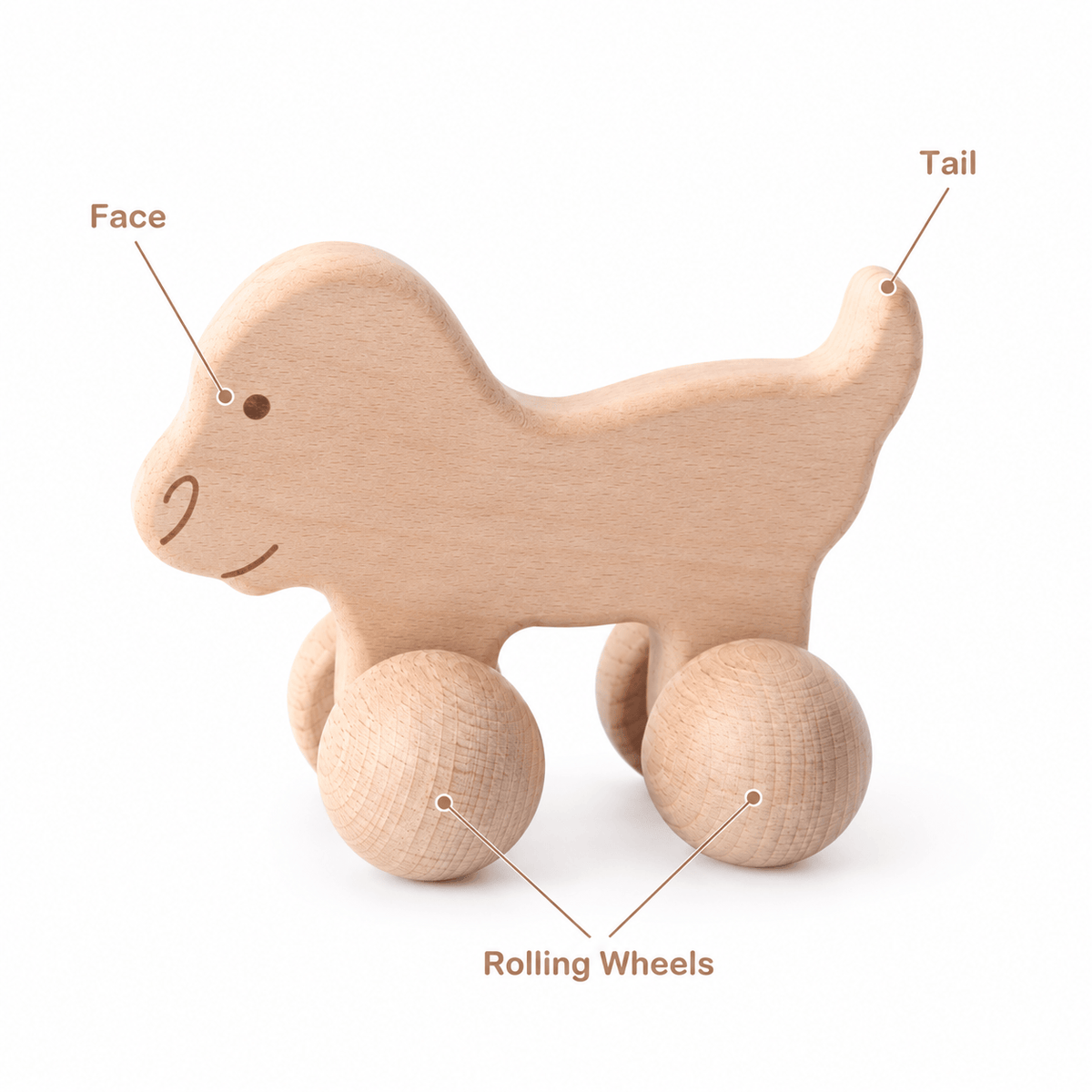 Wooden Push Toy Dog on Wheels | Montessori Toy for Toddlers
