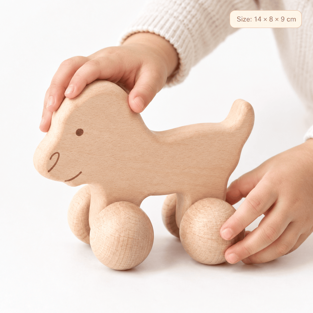 Wooden Push Toy Dog on Wheels | Montessori Toy for Toddlers