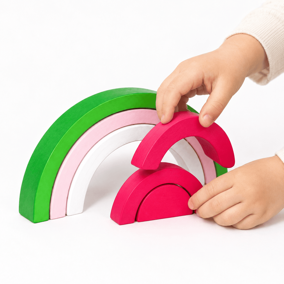 Wooden Rainbow Stacker Toy for Toddlers - Montessori Learning Play
