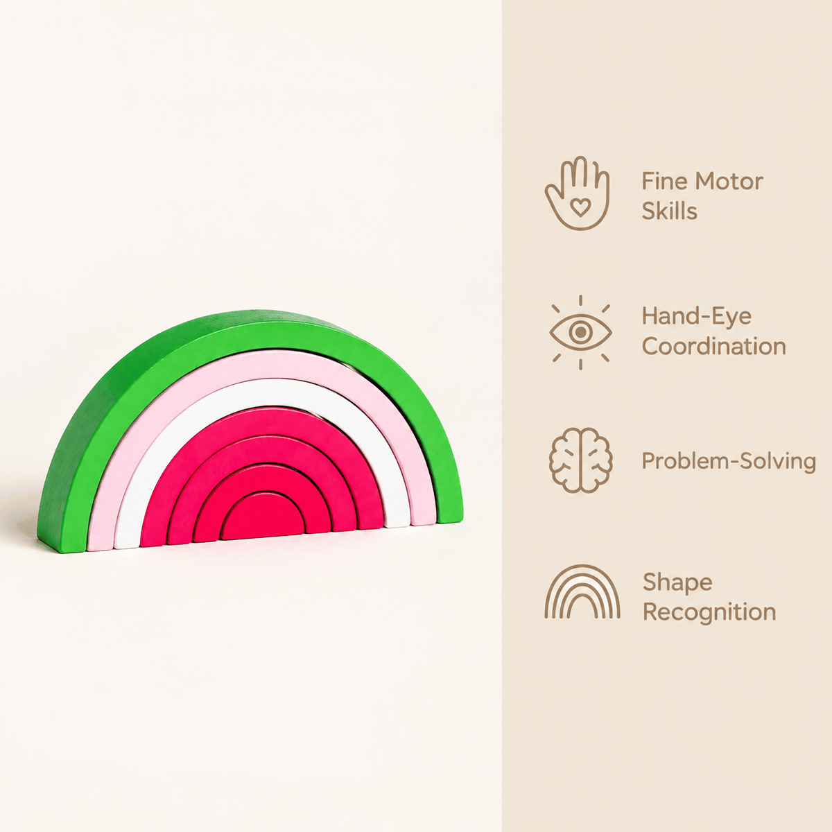 Wooden Rainbow Stacker Toy for Toddlers - Montessori Learning Play