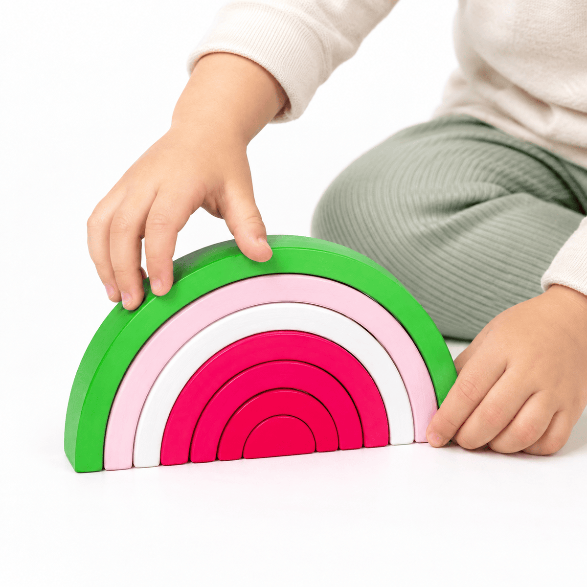 Wooden Rainbow Stacker Toy for Toddlers - Montessori Learning Play