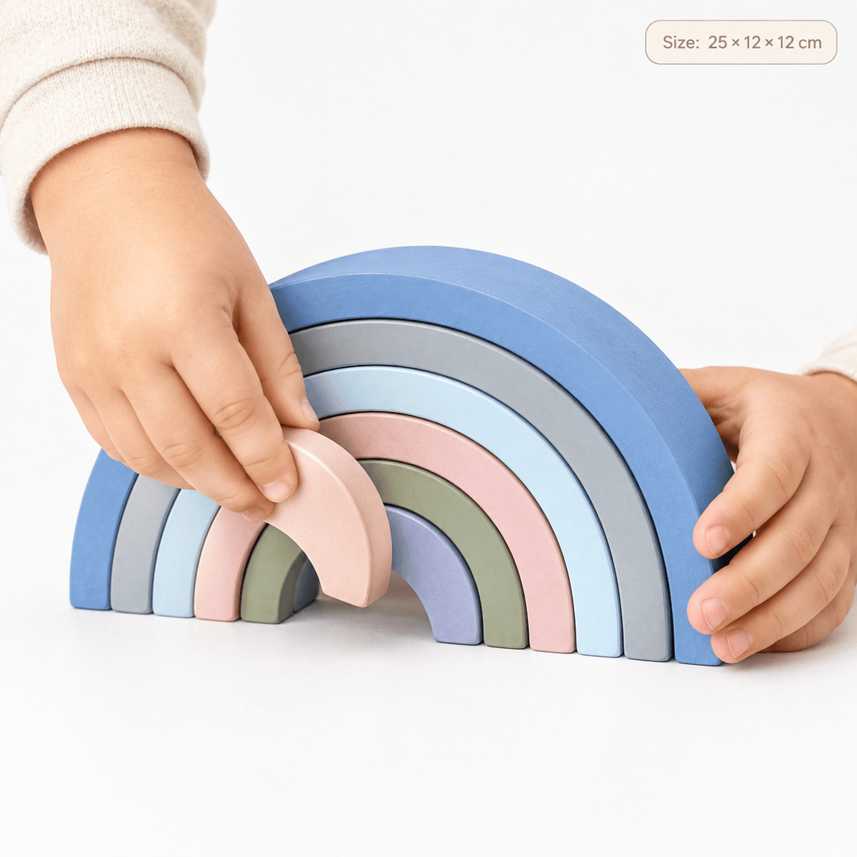 Wooden Rainbow Stacker Toy for Toddlers - Montessori Stacking
