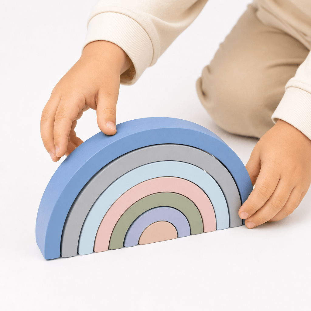 Wooden Rainbow Stacker Toy for Toddlers - Montessori Stacking