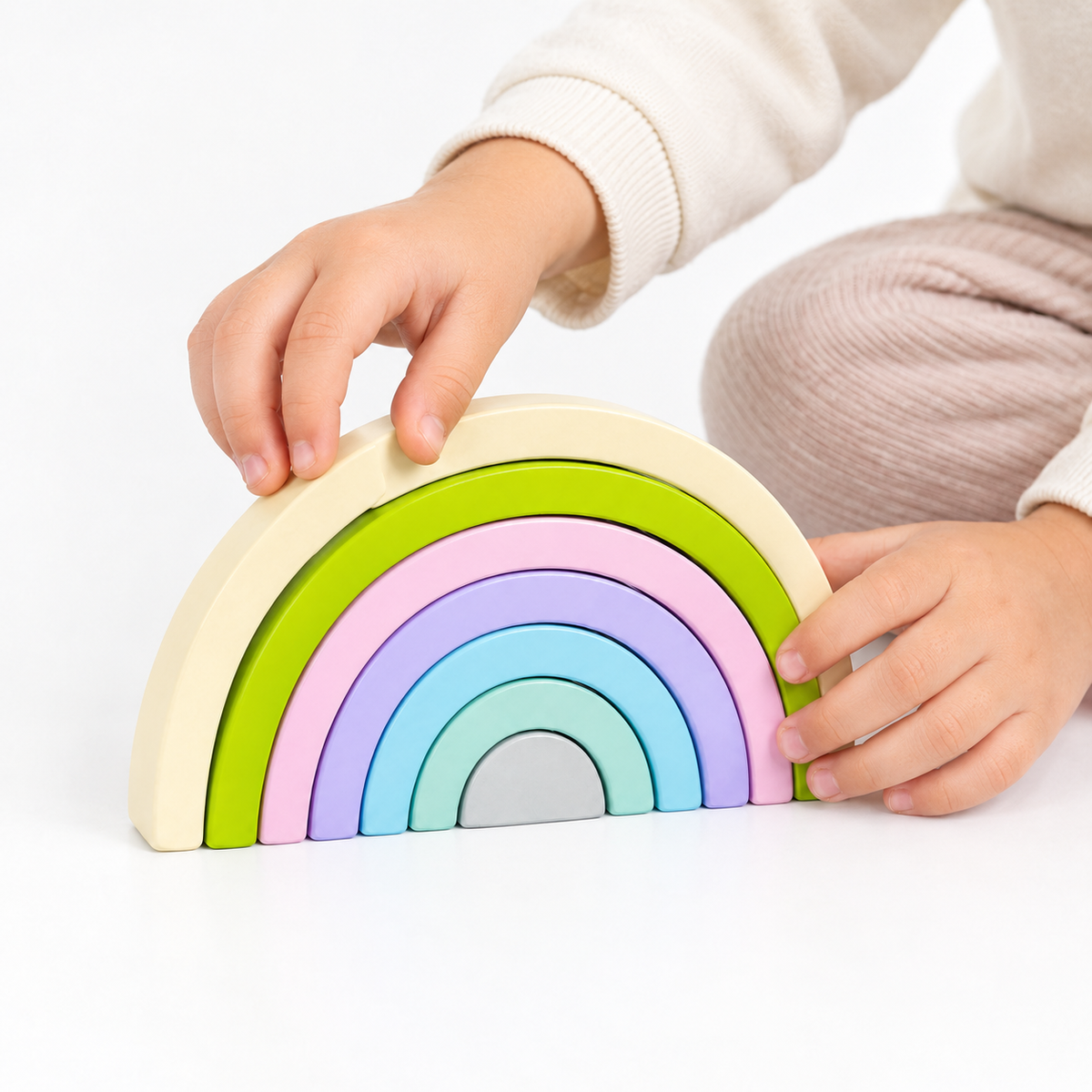 Wooden Rainbow Stacker Toy – Montessori Nesting Arches for Toddlers