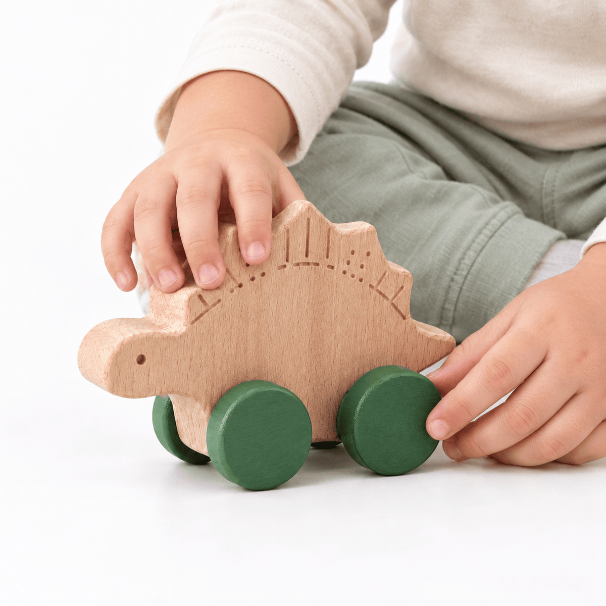 Wooden Stegosaurus Push Toy – Montessori Dinosaur Toy for Toddlers