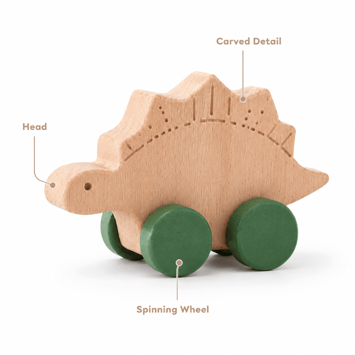 Wooden Stegosaurus Push Toy – Montessori Dinosaur Toy for Toddlers