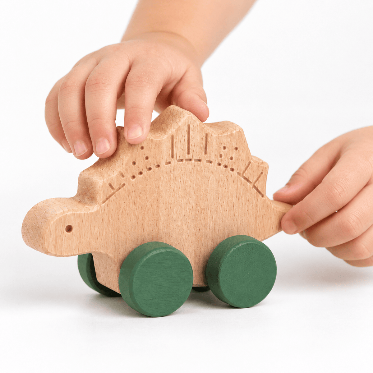 Wooden Stegosaurus Push Toy – Montessori Dinosaur Toy for Toddlers