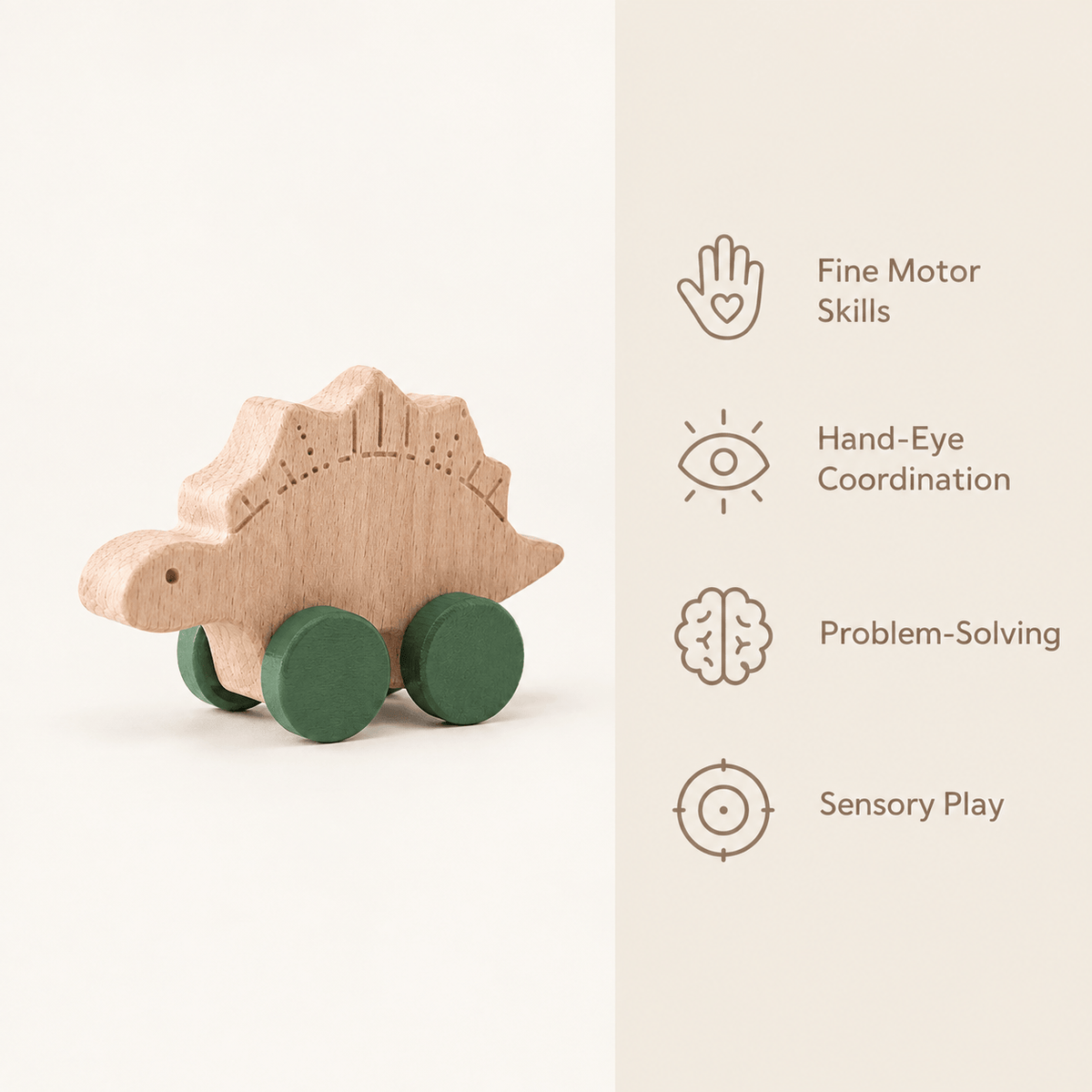 Wooden Stegosaurus Push Toy – Montessori Dinosaur Toy for Toddlers