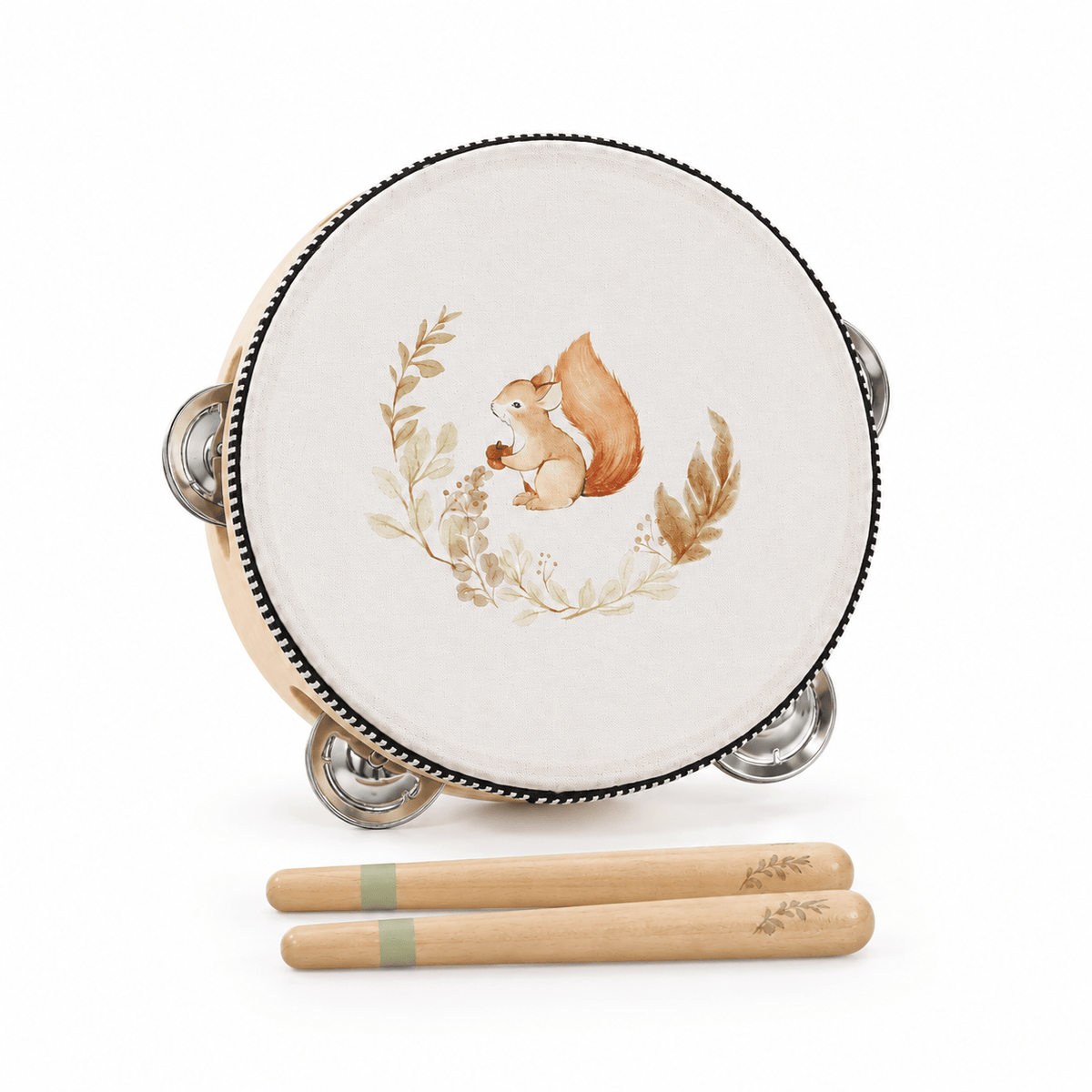 Wooden Tambourine with Drumsticks for Toddlers | Montessori Toy