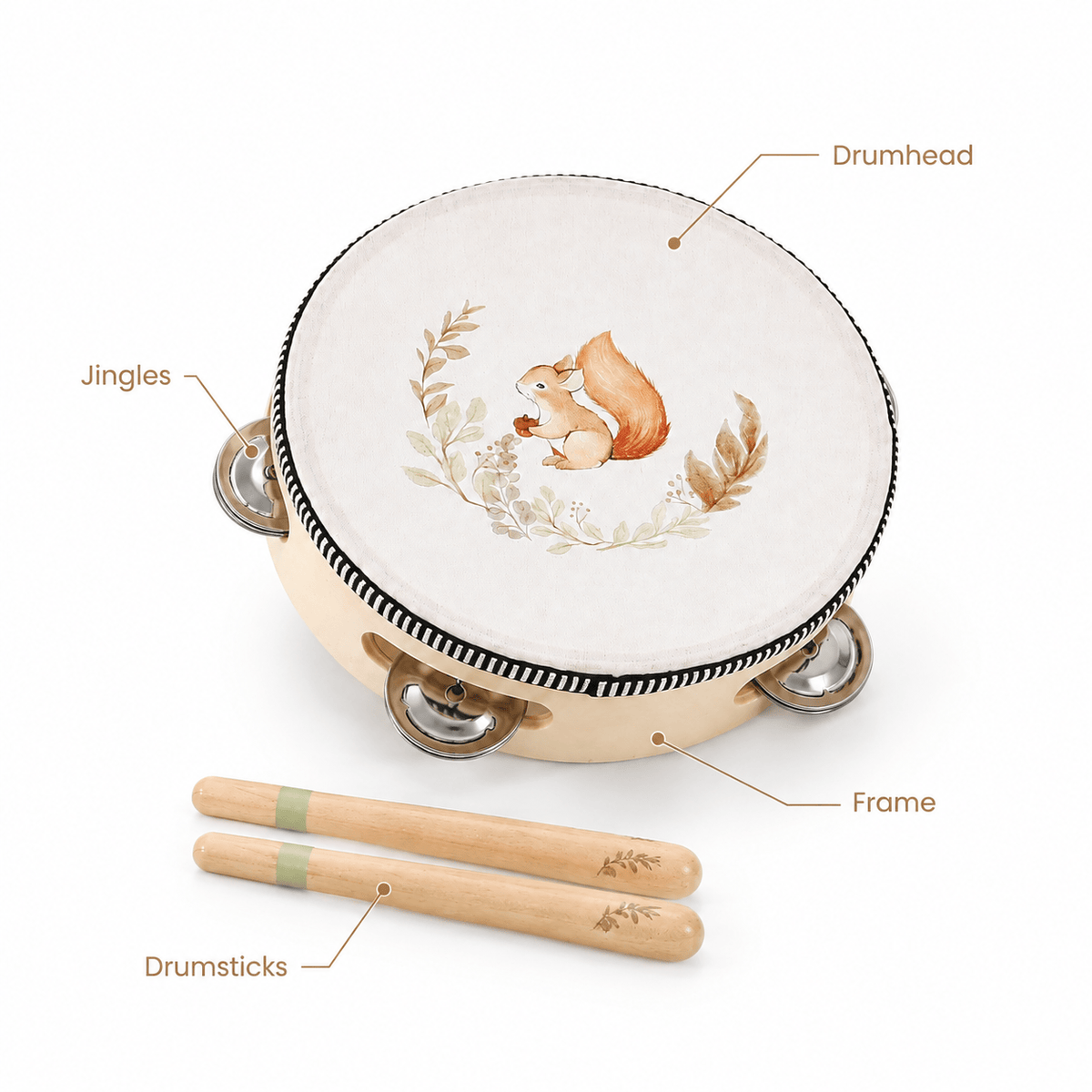 Wooden Tambourine with Drumsticks for Toddlers | Montessori Toy