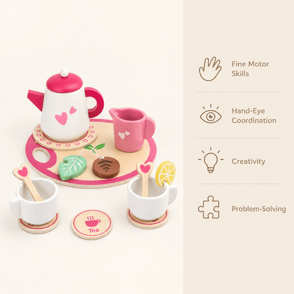 Wooden Tea Set for Kids – Montessori Role Play & Fine Motor Toy